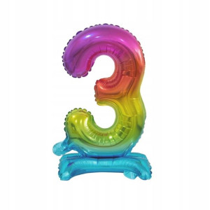Balon Foliowy Stojący Cyfra Tęczowa '3'-38 Cm