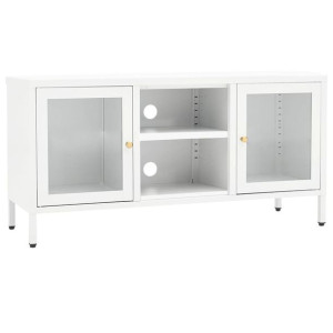 Szafka pod telewizor, biała, 105x35x52 cm, stal i szkło