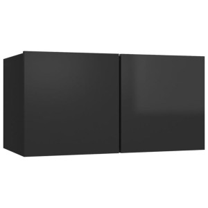 Szafka wisząca pod TV, wysoki połysk, czarna, 60x30x30 cm
