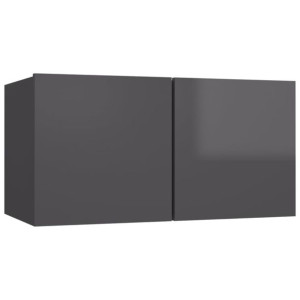 Szafka wisząca pod TV, wysoki połysk, szara, 60x30x30 cm