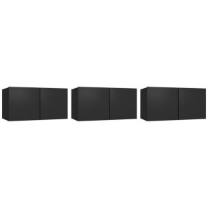 Szafki wiszące pod TV 3 szt., czarne, 60x30x30 cm