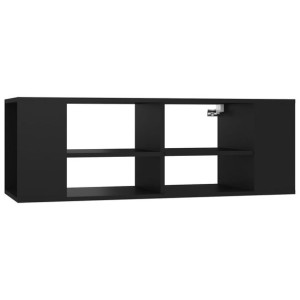 Wisząca szafka pod TV, czarna, 102x35x35 cm, płyta wiórowa