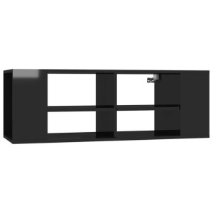 Wisząca szafka pod TV, czarna, wysoki połysk, 102x35x35 cm