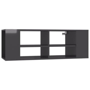 Wisząca szafka pod TV, szara, wysoki połysk, 102x35x35 cm