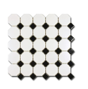 Mozaiki oktagonalne białe z czarna wstawka El Casa Octagon Black n White 29
