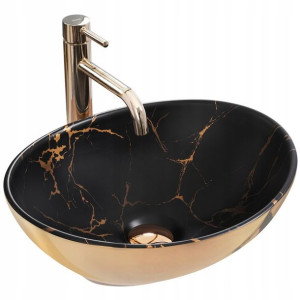 Umywalka Nablatowa Sofia In Marble Black Mat Gold