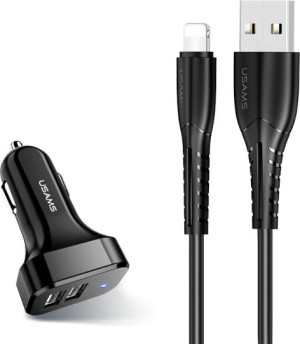 Ładowarka samochodowa USAMS C13 2xUSB 2,1A lightning czarny/black NTU35LC13