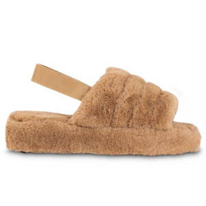 Kapcie Damskie Pluszowe z Gumką Khaki