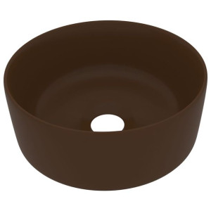 Okrągła Ceramiczna Umywalka Nablatowa Matowa Brązowa 40 X 15 Cm
