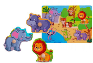 Układanka Drewniana Puzzle Zwierzęta Zoo Uchwyty