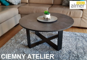 Ława Stolik Kwowy Okrągły K4 w stylu loft Beton Ciemny Nogi Czarne