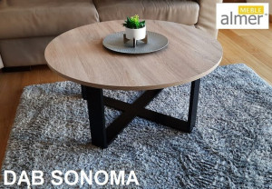 Ława Stolik Kwowy Okrągły K4 Dąb Sonoma Nogi Czarne
