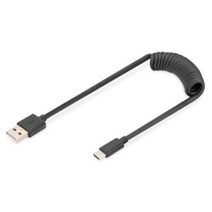Digitus Usb 2.0 Type A To Usb C Spiral Cable Ak-300430-006-s Black, 1 M
