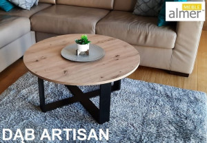 Ława Stolik Kwowy Okrągły K4 Dąb Artisan Nogi Czarne