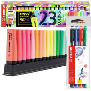 Zakreślacze z podstawką Stabilo Boss Original 23szt 7023-01-5 + GRATIS