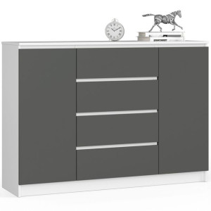 Komoda K 140 Cm 2 Drzwi 4 Szuflady - Biała-grafit Szary