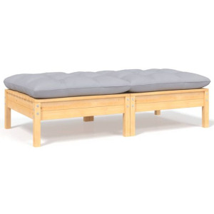2-osobowa sofa ogrodowa z szarymi poduszkami, drewno sosnowe