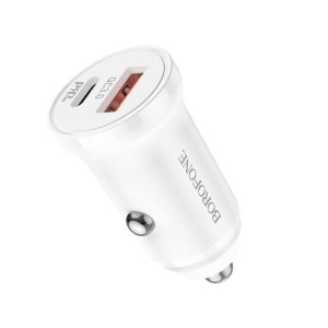Borofone ładowarka samochodowa BZ18A USB + Typ C PD 20W QC 3.0 18W biały