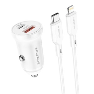 Borofone ładowarka samochodowa BZ18A USB + Typ C PD 20W QC 3.0 18W z kablem