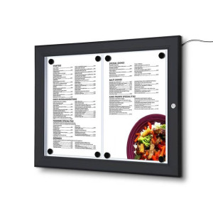 Czarna gablota na menu 2xA4 Po bokach