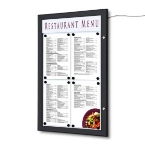 Gablota na menu z panelem na logo czarna 4xA4 Po bokach