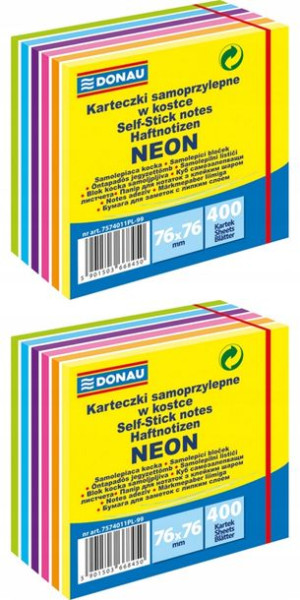 Kostka Samoprzylepna 76x76mm Neon 400 Kartek X2