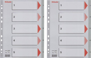Przekładki plastik szare PP A4 1-5 numeryczne x2