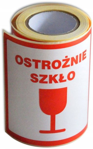 Etykiety na rolce Dalpo nadruk Ostrożnie szkło