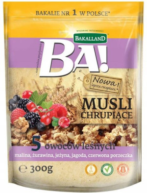 Musli chrupiące Bakalland 5 owoców leśnych 300g