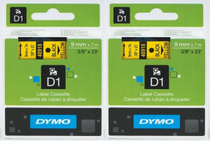 Taśma Dymo D1 9mm-7m nadruk czarny taśma żółta x2
