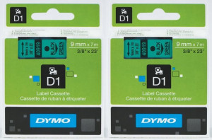 Taśma DYMO D1 9mm7m nadruk czarny taśma zielona x2