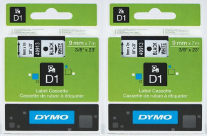 Taśma Dymo D1 9mm 7m nadruk czarny taśma biała x2