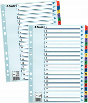 Esselte Przekładki Kartonowe Mylar A4 1-20 Mix X2
