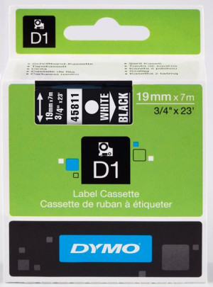 Taśma D1 Dymo 19 mm x 7 m biały druk/ czarna taśma