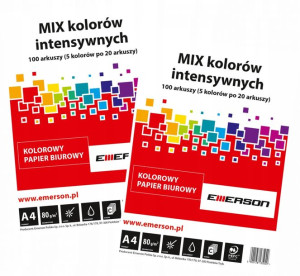 Papier ksero A4 80g 100 arkuszy kolory 5x20 ark x2