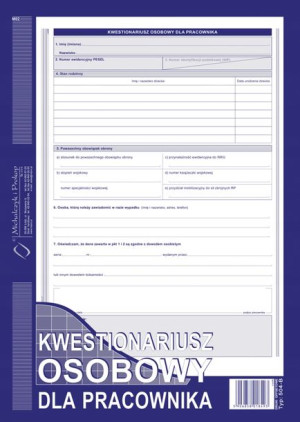 504-B Kwestionariusz osobowy dla pracownika A4