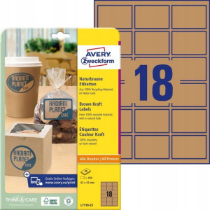 Etykiety na produkty Avery 62x42mm 25 ark brązowe