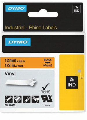 Taśma winylowa Dymo Rhino 12mmx5.5m pomarańczowa