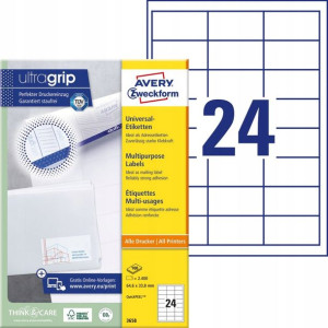 Etykiety uniwersalne Avery 64.6x33.8 100 arkuszy