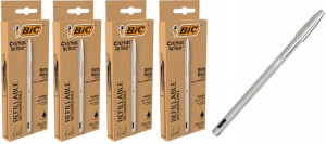 4x Długopis Bic Cristal Re'new Metal 1mm +2 wkłady