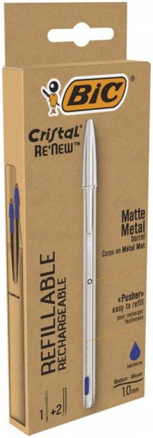 Długopis Bic Cristal Re'new Metal + 2 Wkłady Blue