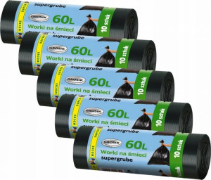 Worki na śmieci Grosik czarne 60l 10szt x 5 opak