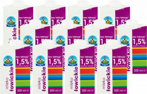 12x Mleko bez laktozy Łowicz 1.5% 0.5l