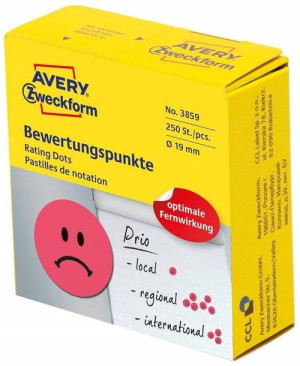 Kółka smutna buźka 250sz Avery samoprzylepne