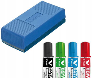 4x Marker do tablic Pilot V-BOARD MASTER + GĄBKA
