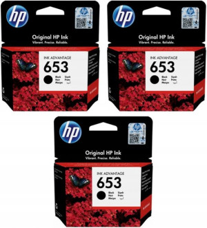 3x TUSZ HP 653BK Black 360str 3YM75AE