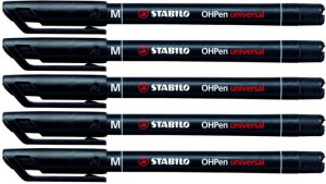 Marker permanentny 1 mm okrągły Stabilo CZARNY x 5