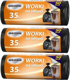 150szt Grosik Worki Na Śmieci HD Czarne 35L