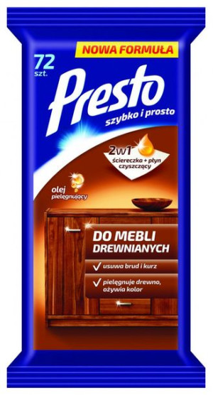 Chusteczki do czyszcz mebli Presto nawilżane 72szt