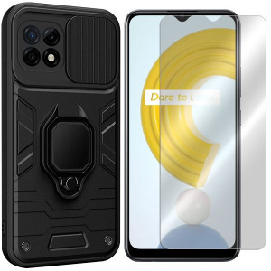 Etui Do Realme C21 Pokrowiec Ring Lens + Szkło 9h